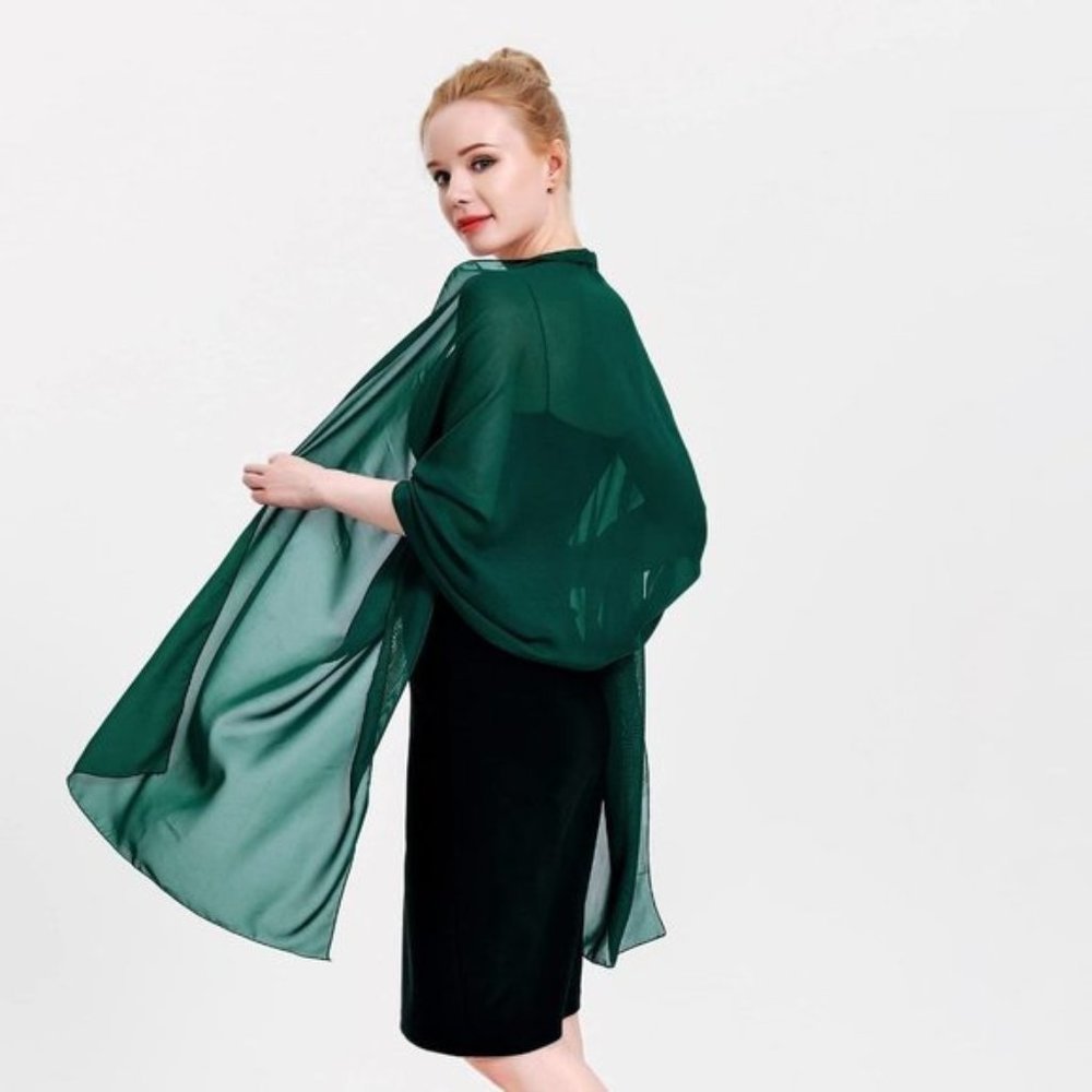 Womens Chiffon Shawls Wraps Dark Green